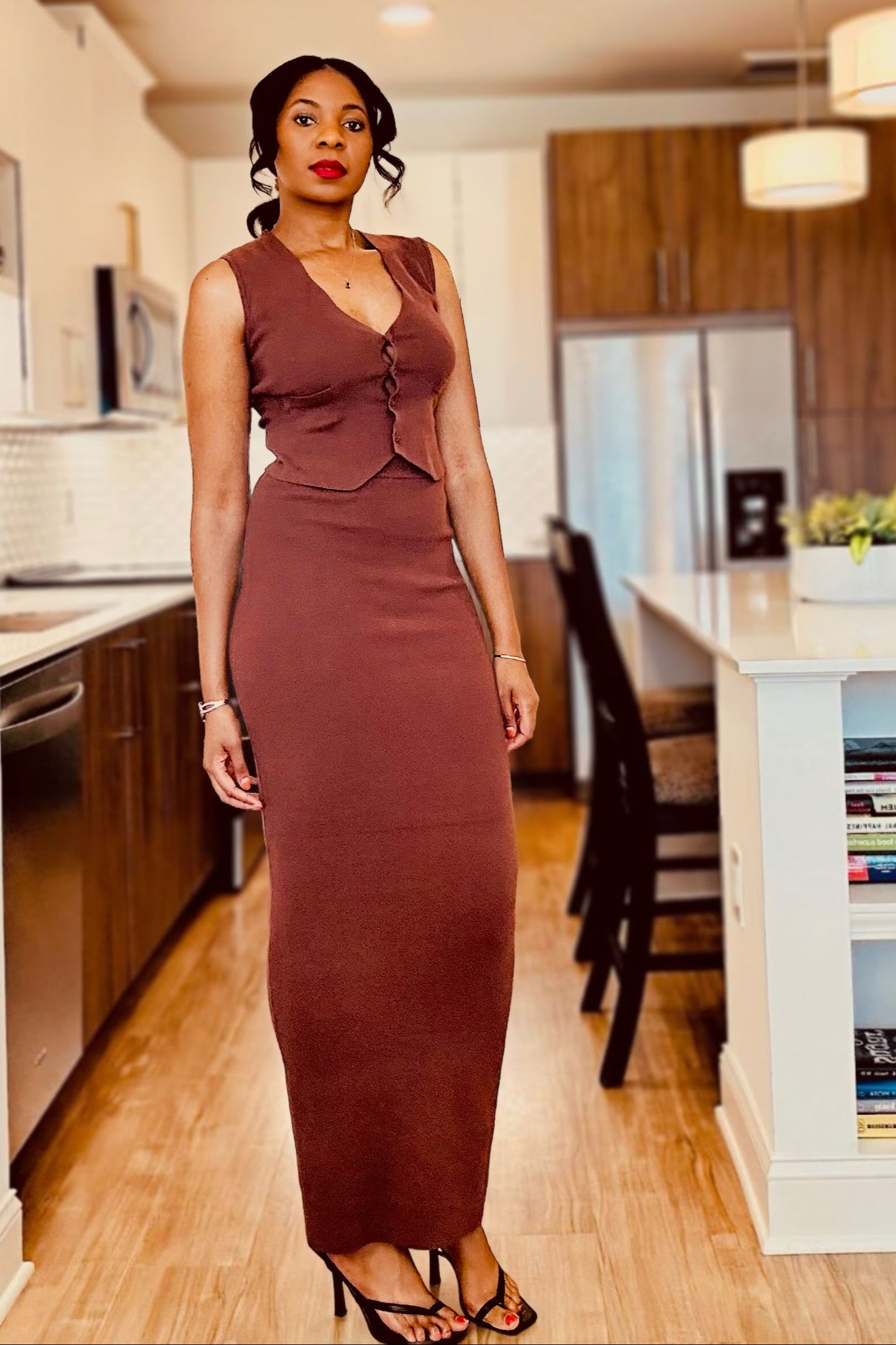 Maxi Skirt And Vest Sweater Set
