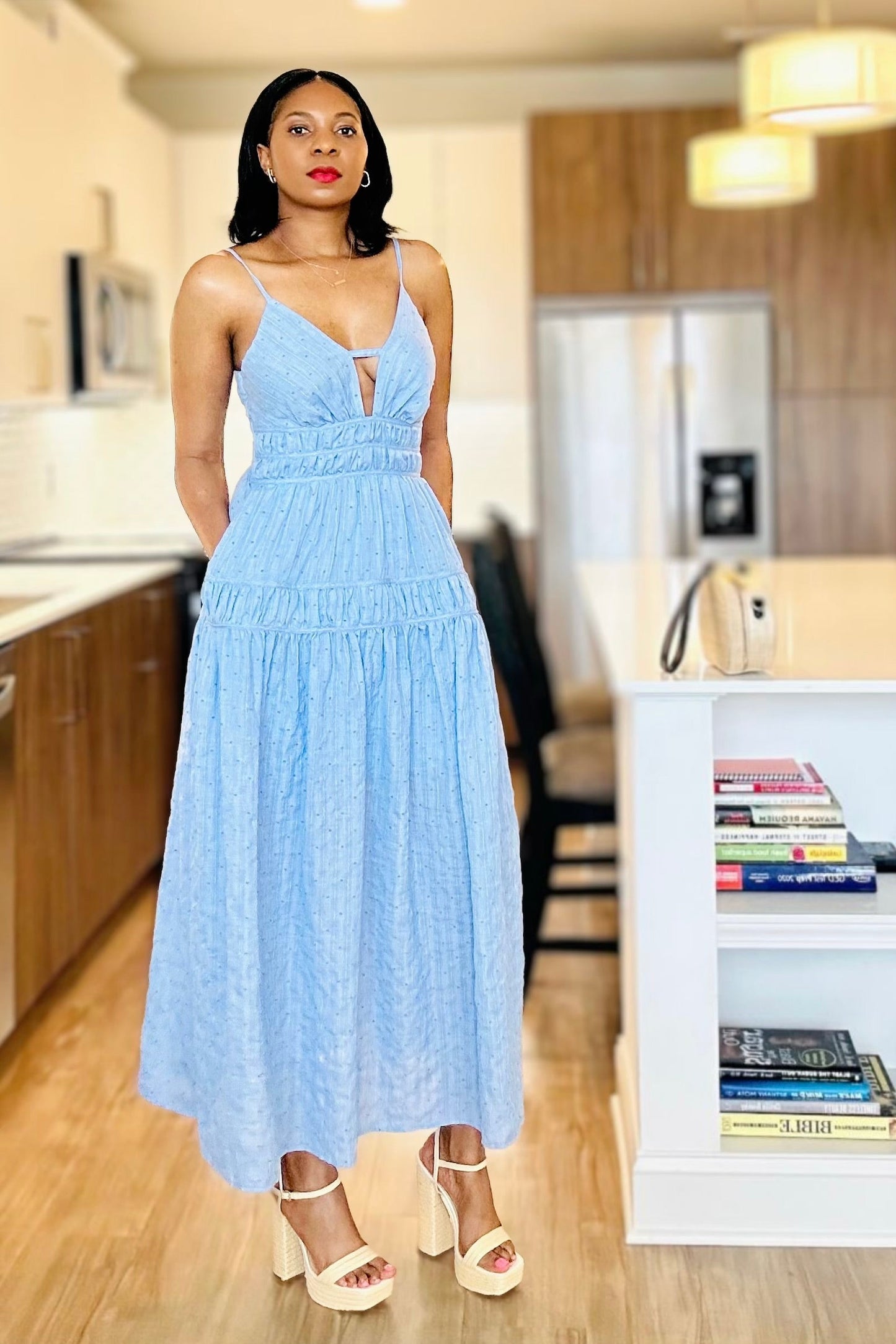 Baby Blue Dot Texture Maxi Dress