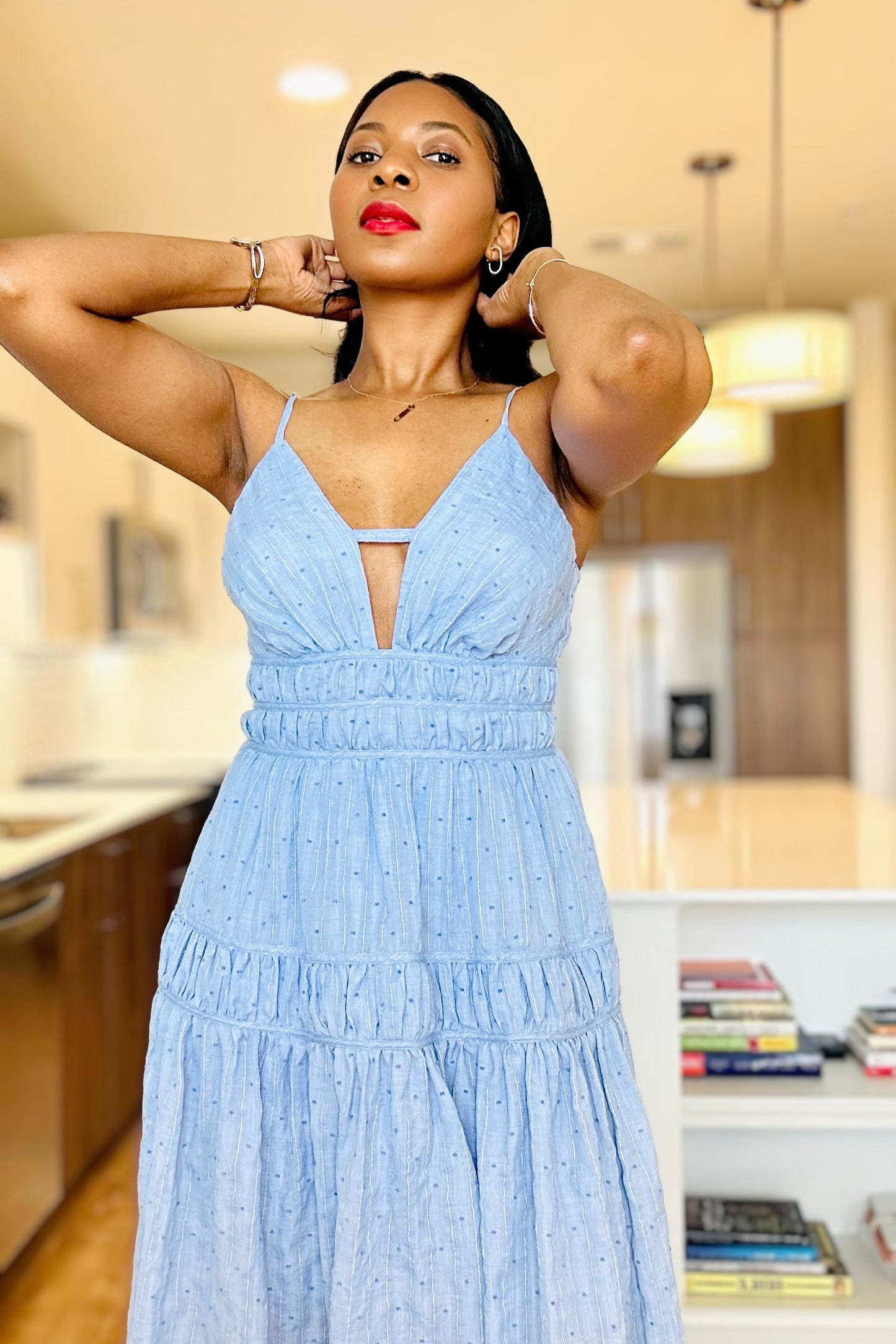 Baby Blue Dot Texture Maxi Dress