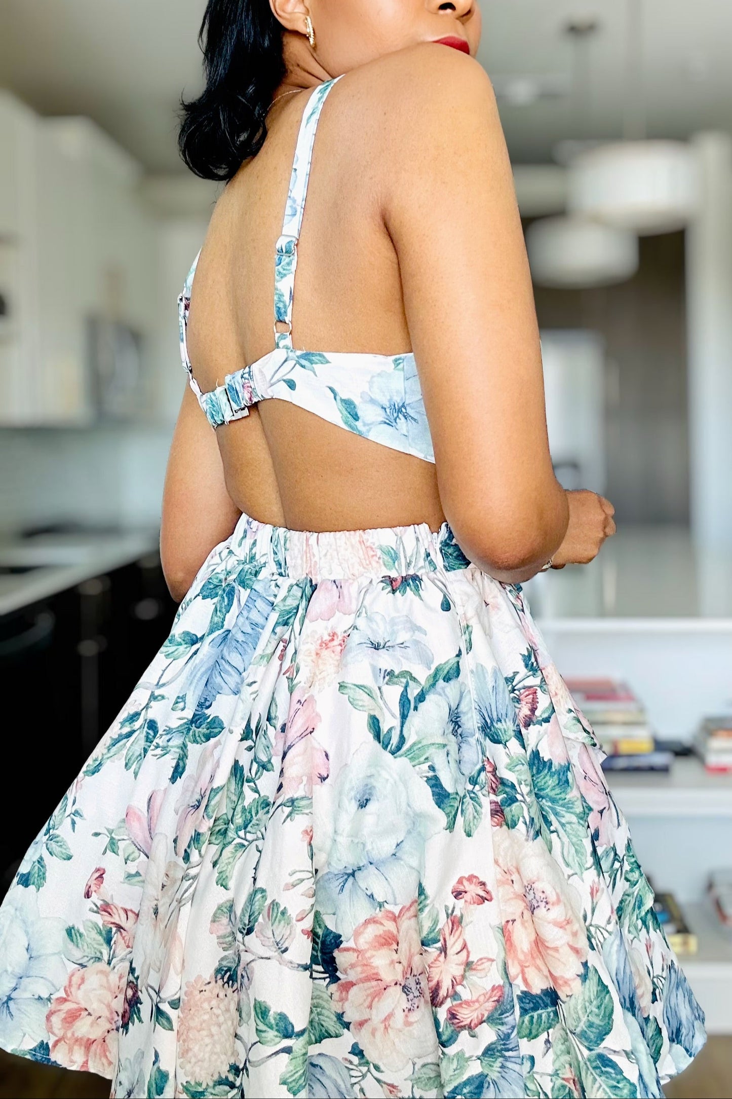 Jacard Cut out floral Mini Dress