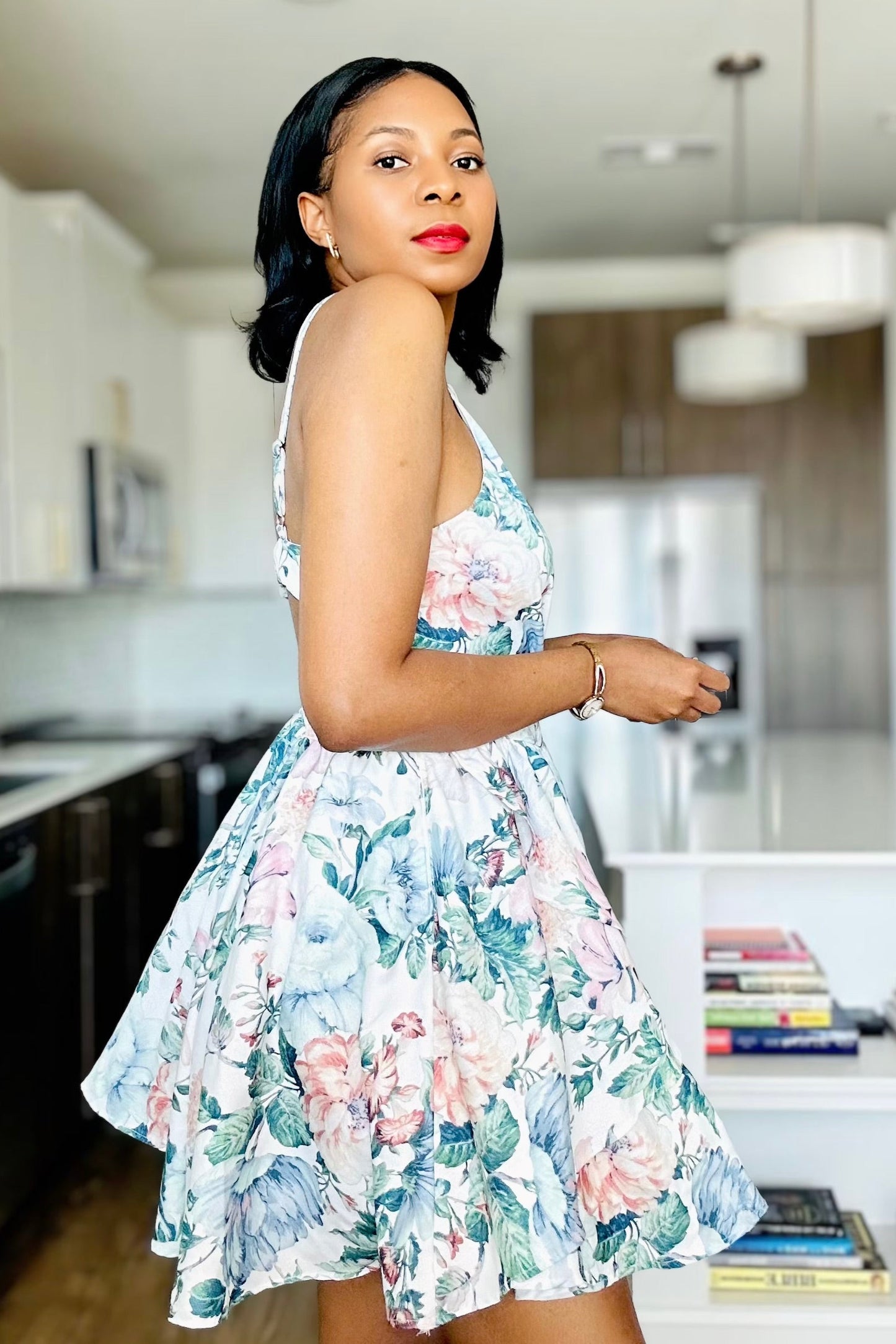Jacard Cut out floral Mini Dress