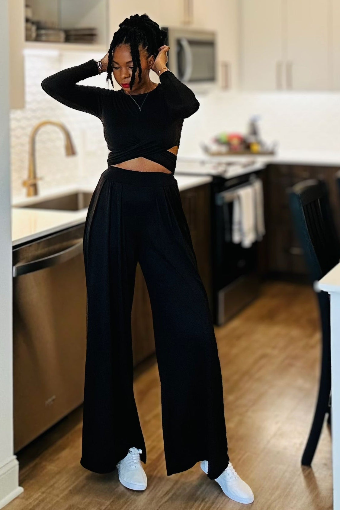 Black Crop Top And Palazzo Pants Set