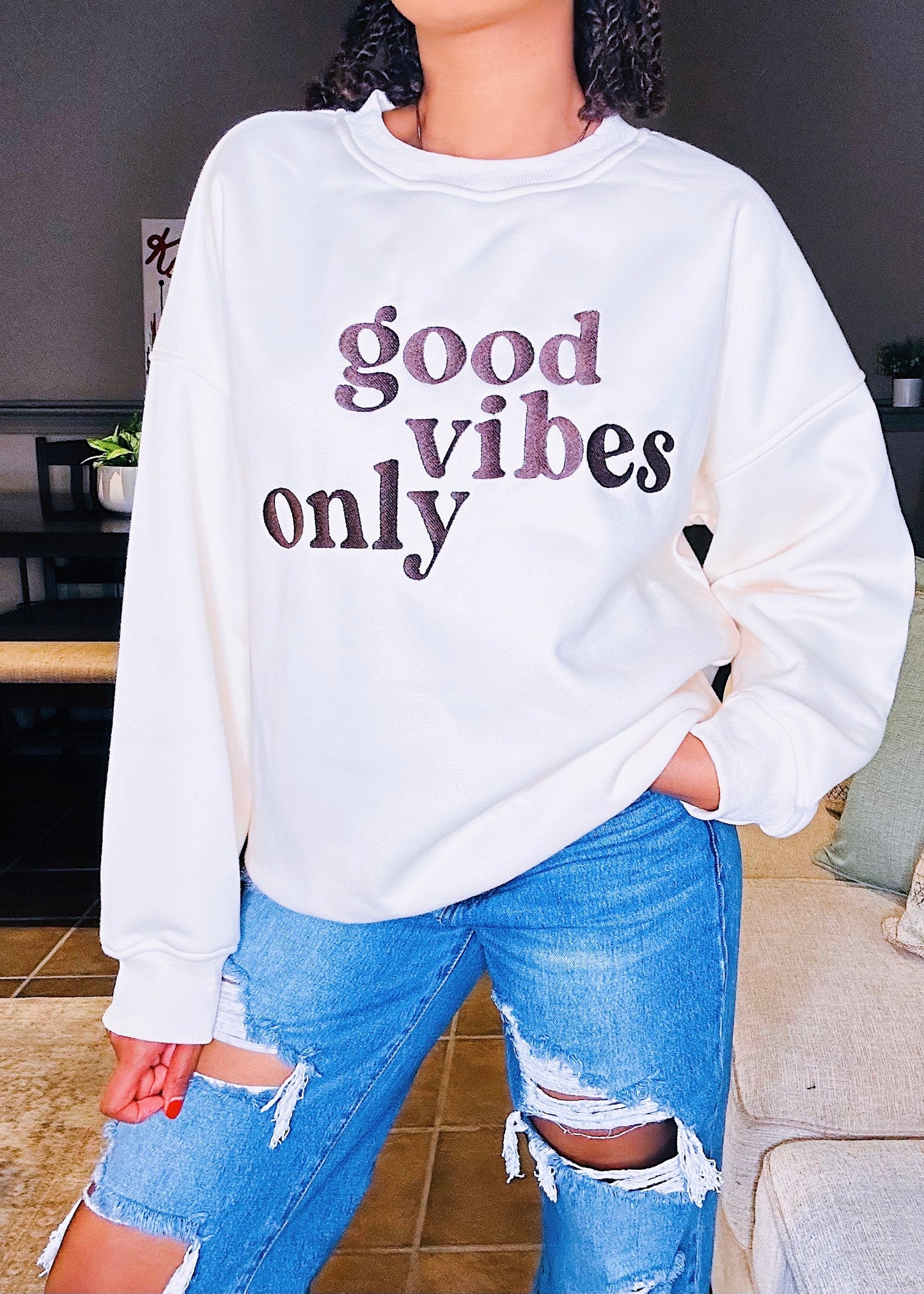 Letter Embroidery Oversized Sweatshirt