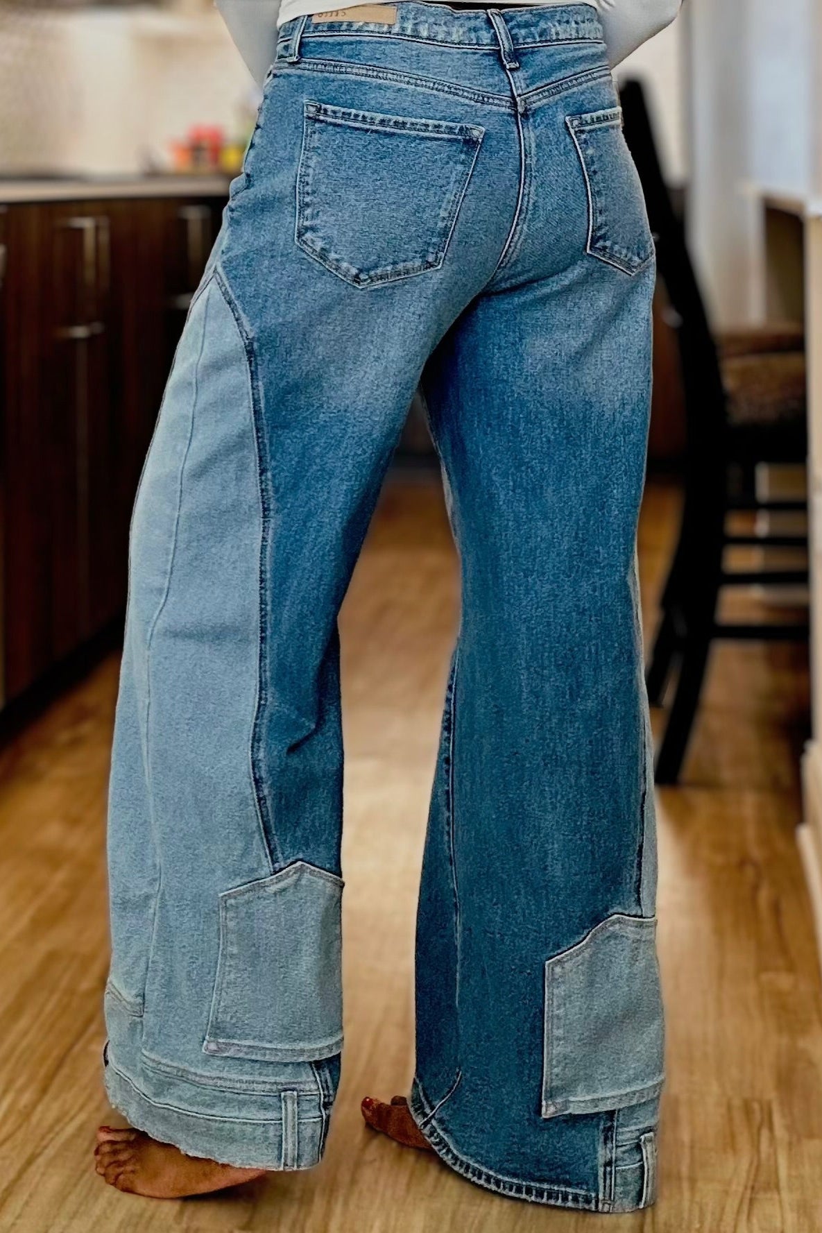 High Rise Two-Tone Wide Leg Jeans