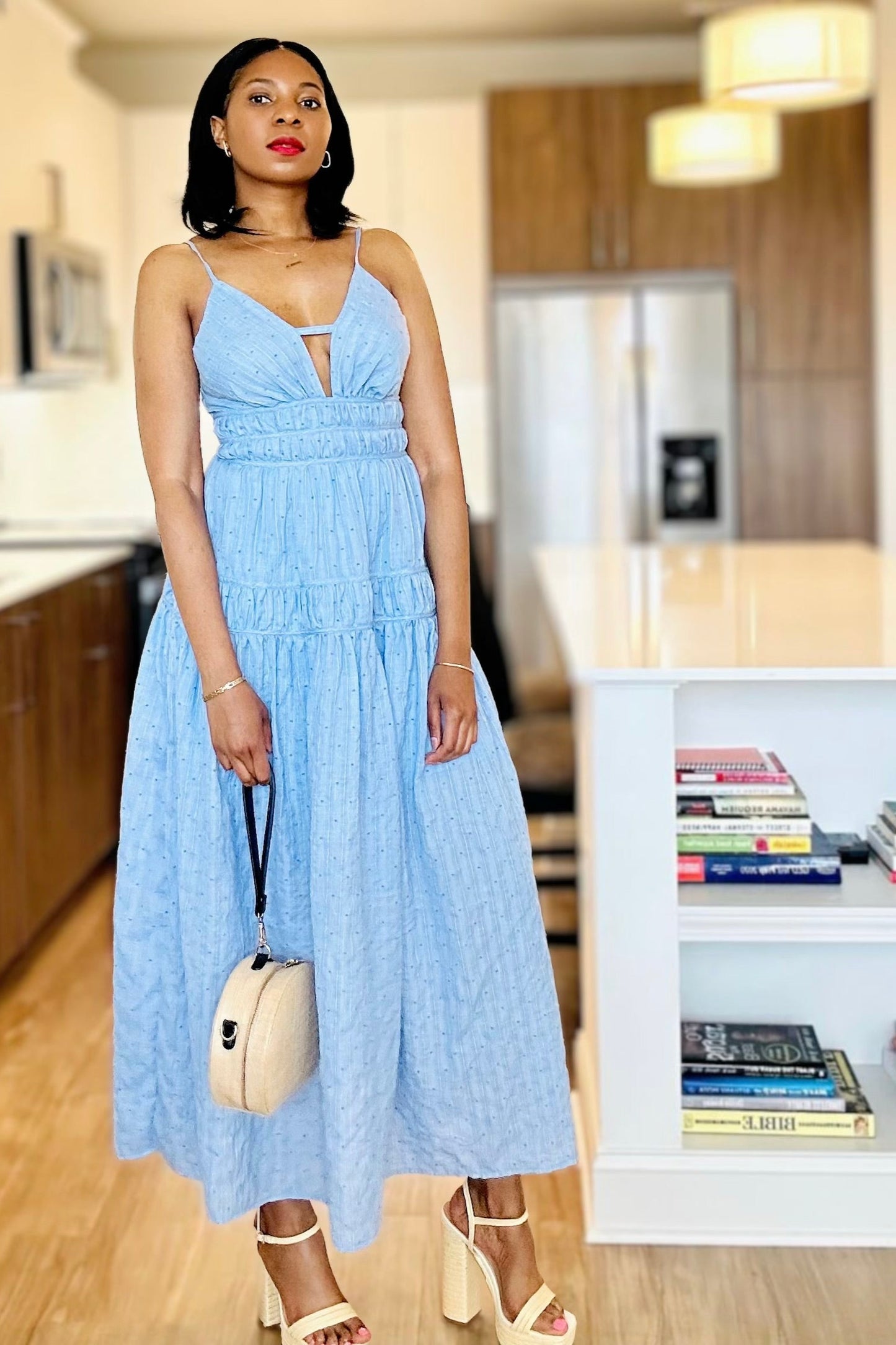Baby Blue Dot Texture Maxi Dress