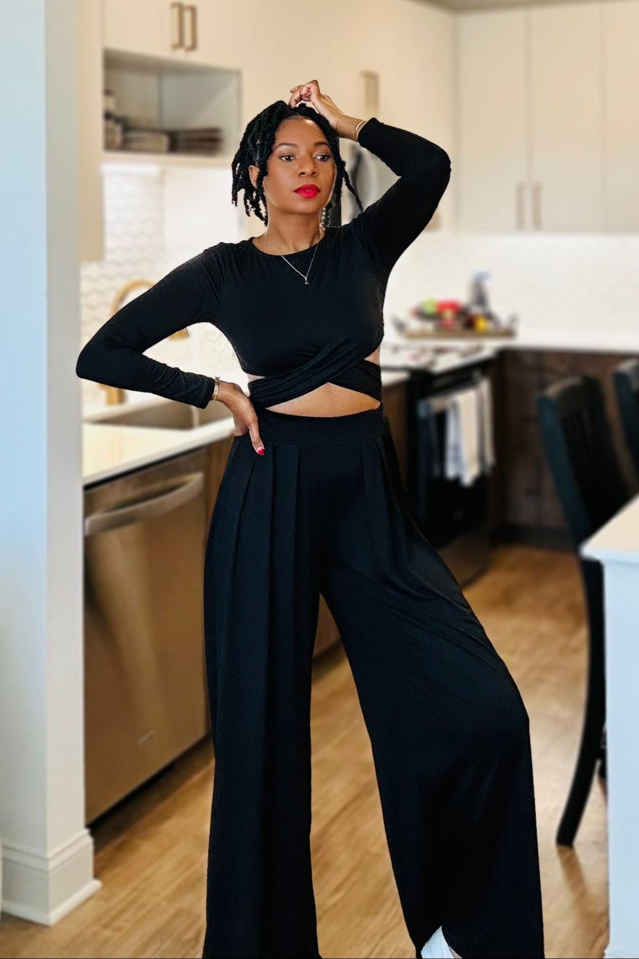 Black Crop Top And Palazzo Pants Set