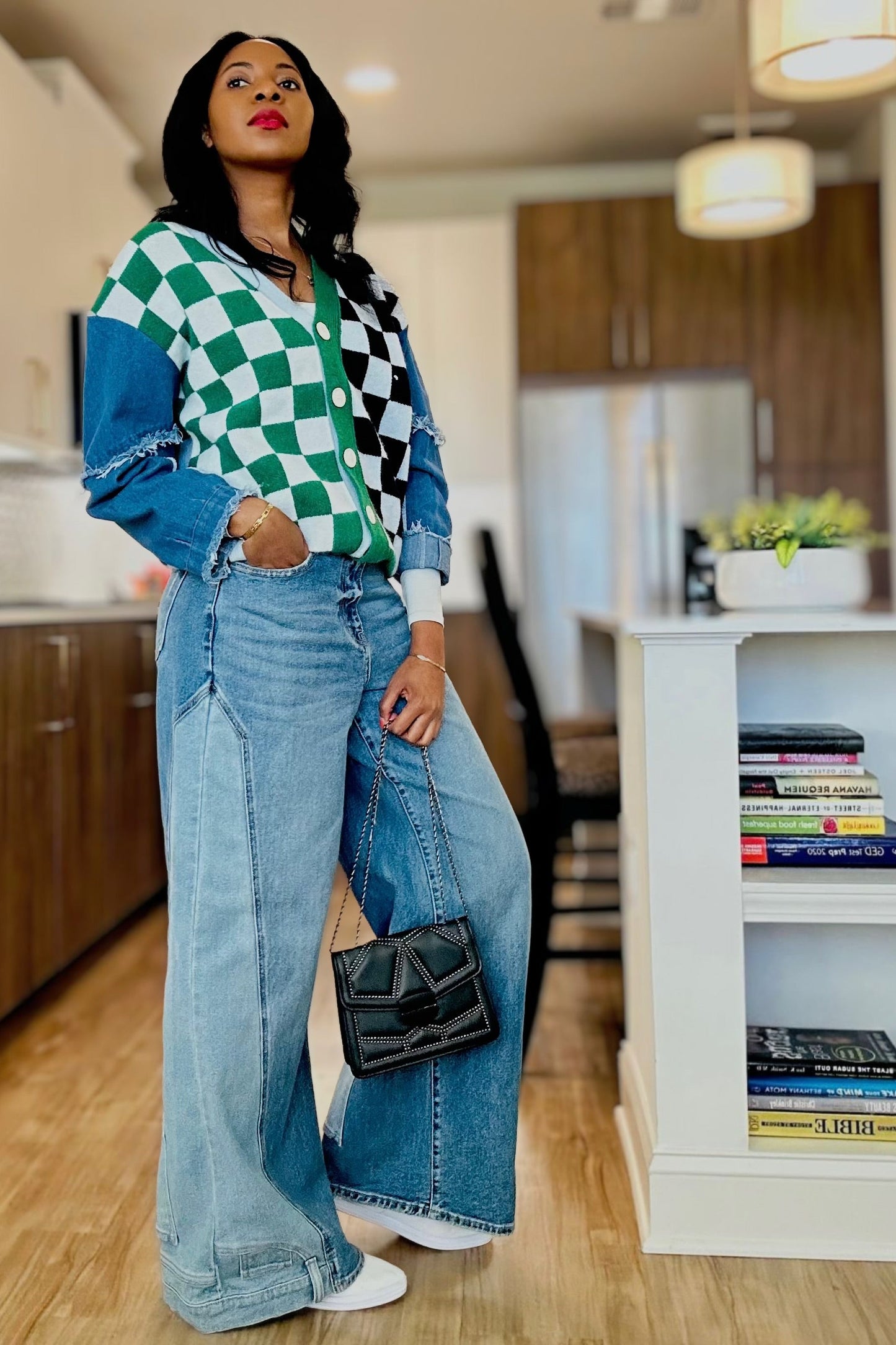 High Rise Two-Tone Wide Leg Jeans