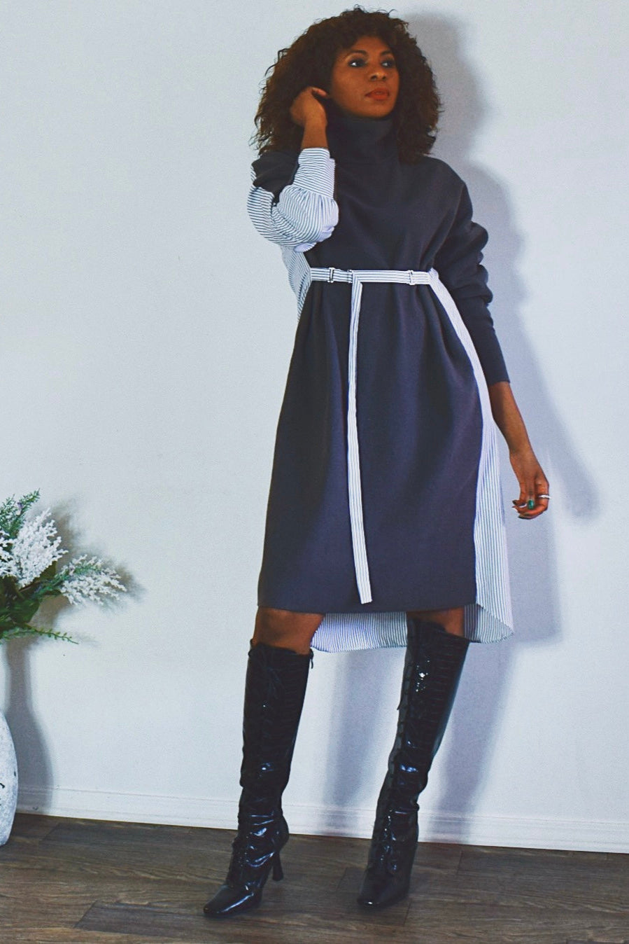 Two Toned Turtleneck Sweater Dress