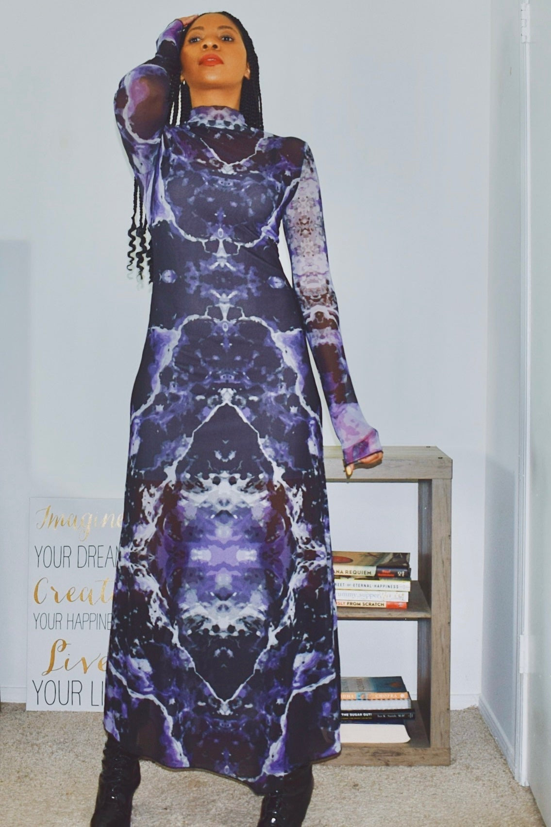 Mesh Print Maxi Dress