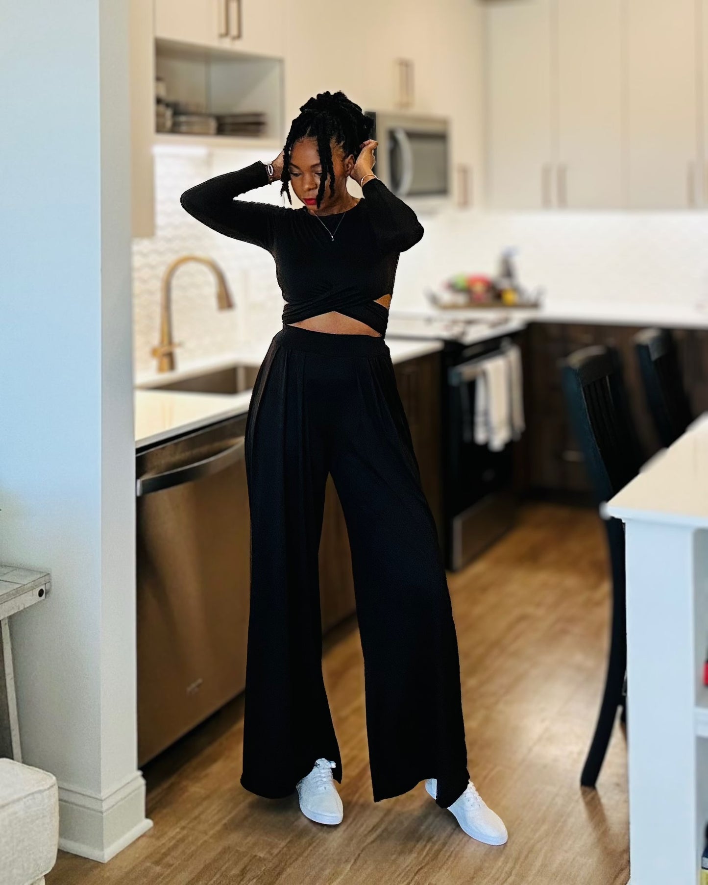 Black Crop Top And Palazzo Pants Set