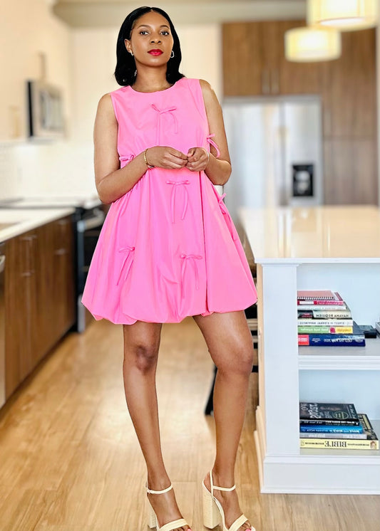 Bubble Hem Ribbon Mini Dress