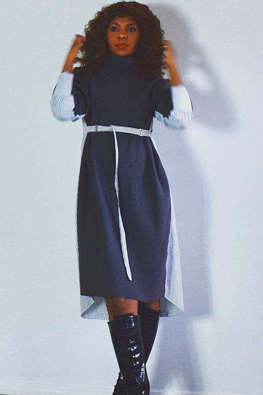 Two Toned Turtleneck Sweater Dress