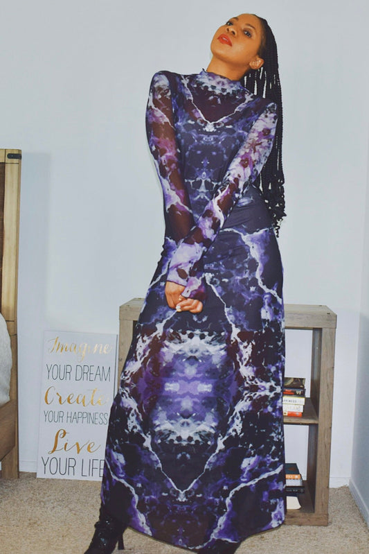 Mesh Print Maxi Dress