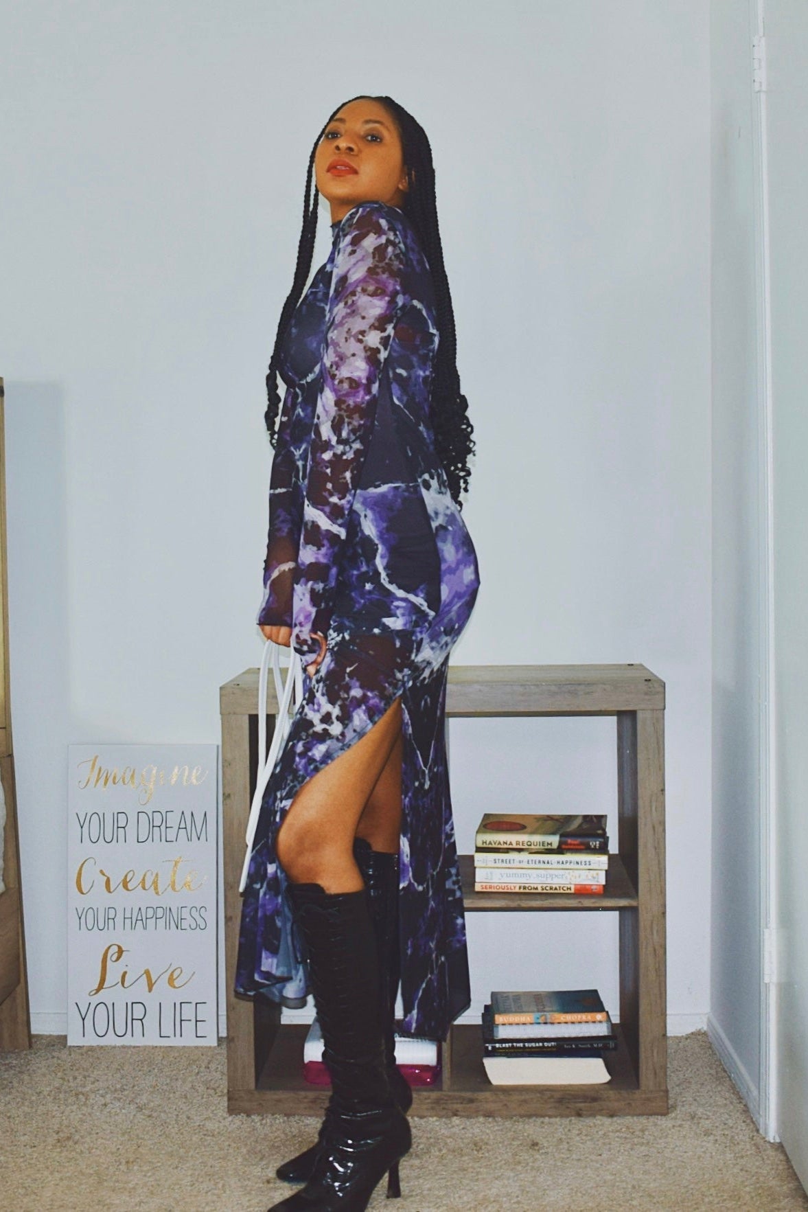 Mesh Print Maxi Dress
