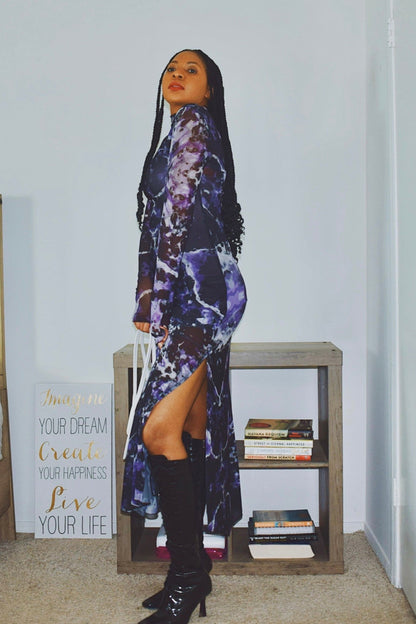 Mesh Print Maxi Dress