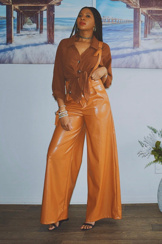 High Fashion Leatherette Boxy Pants